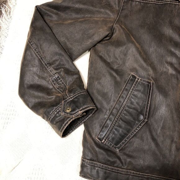 Columbia Men's Bomber Faux Leather Lined Jacket / Coat Size Medium Brown - Picture 2 of 16